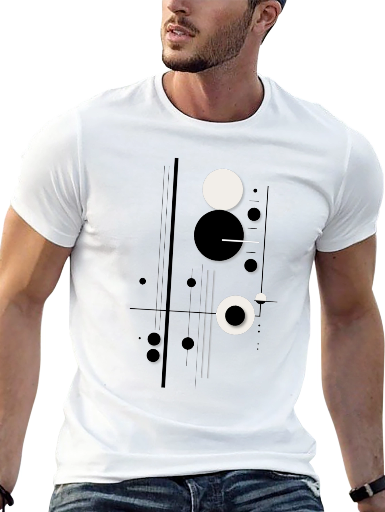 Abstract Geometric Circle Print Black T-Shirt
