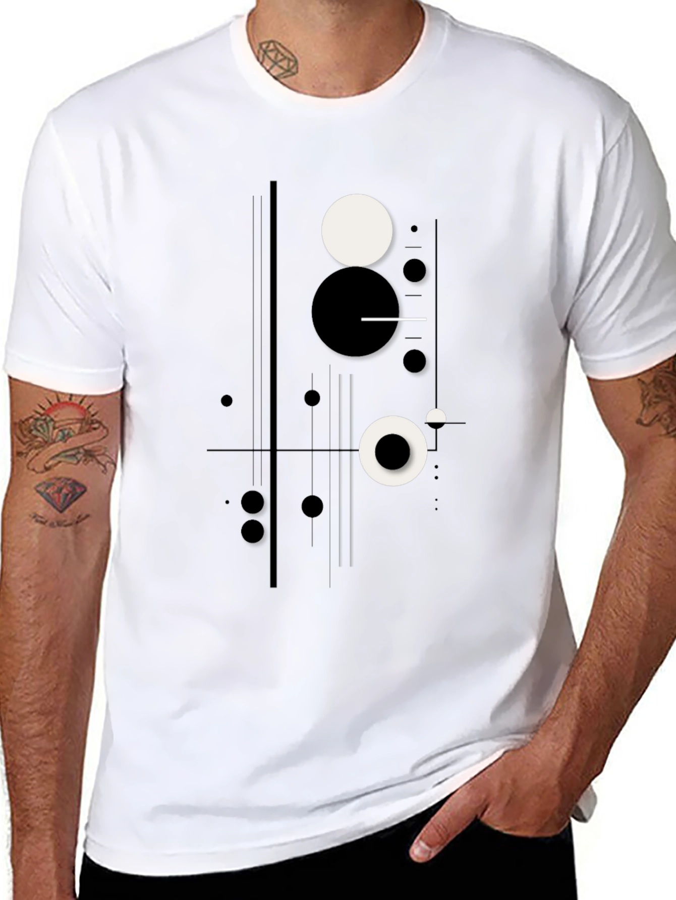 Abstract Geometric Circle Print Black T-Shirt