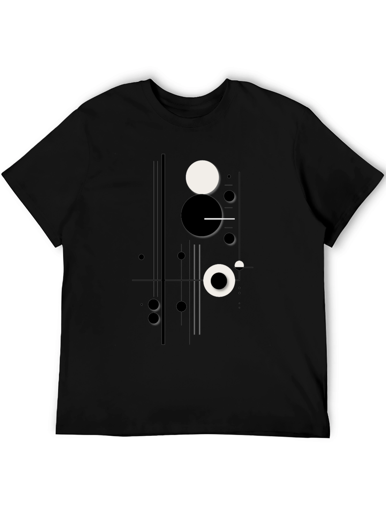 Abstract Geometric Circle Print Black T-Shirt