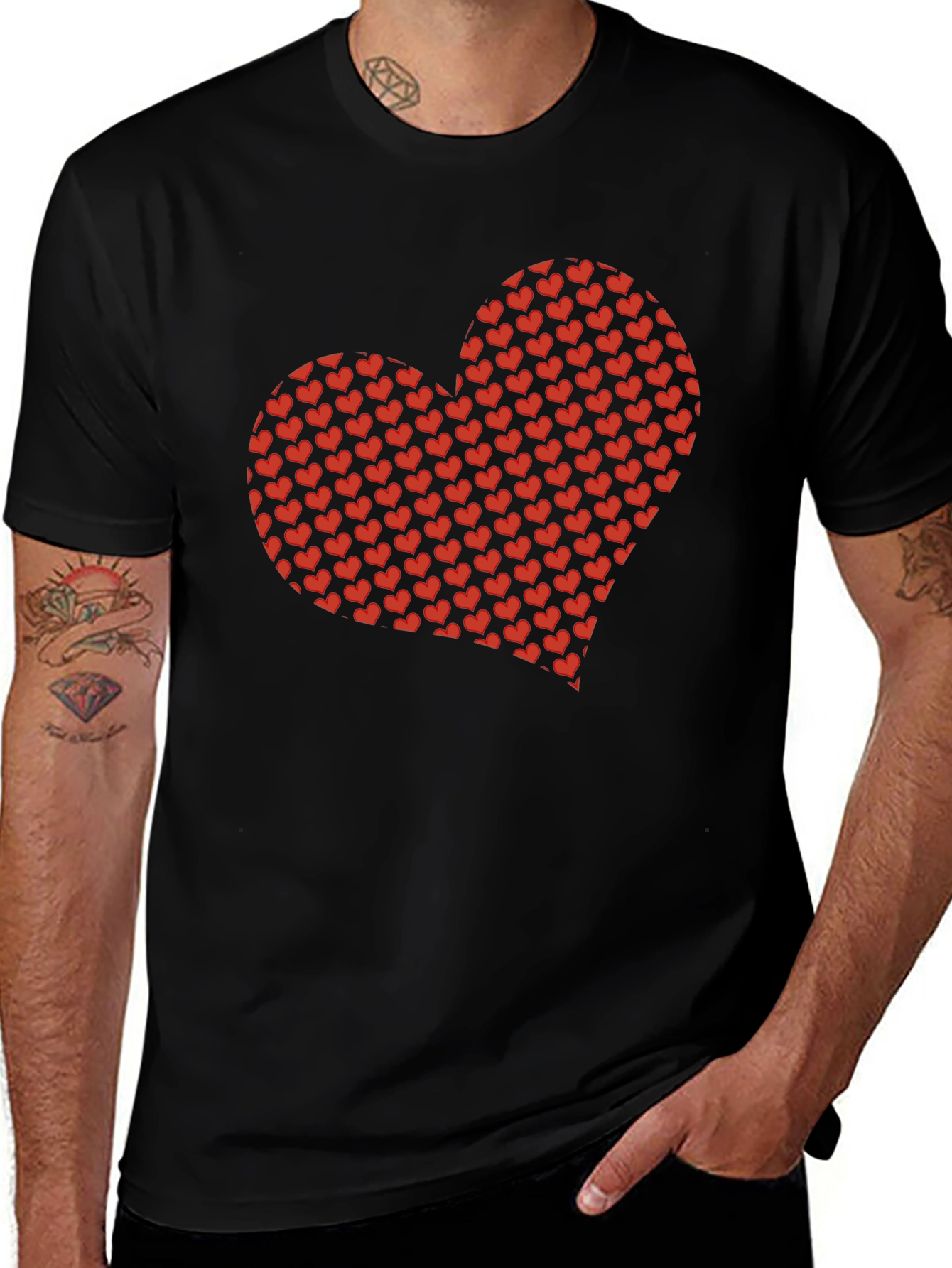 Heart Pattern Black T-Shirt
