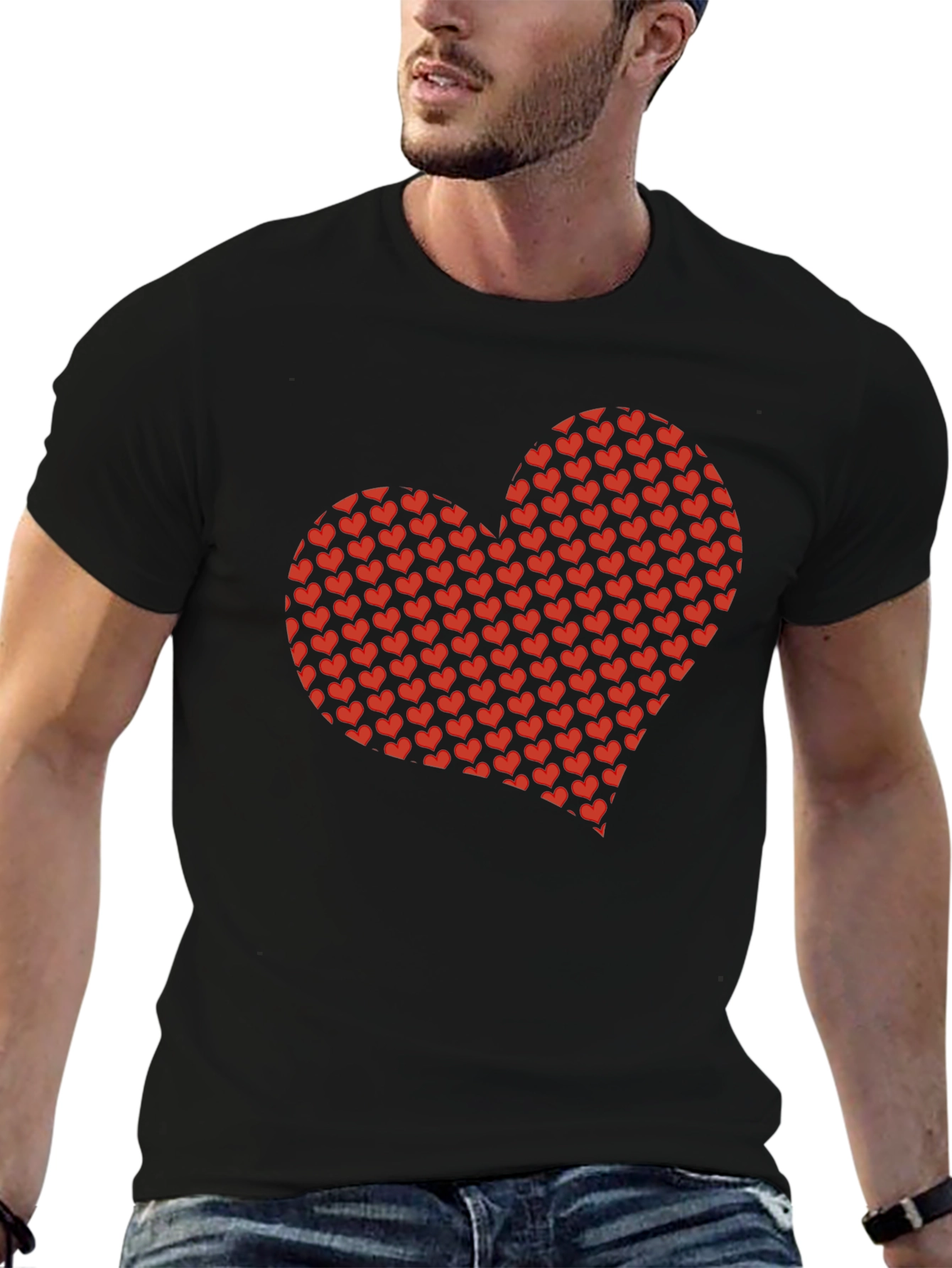 Heart Pattern Black T-Shirt
