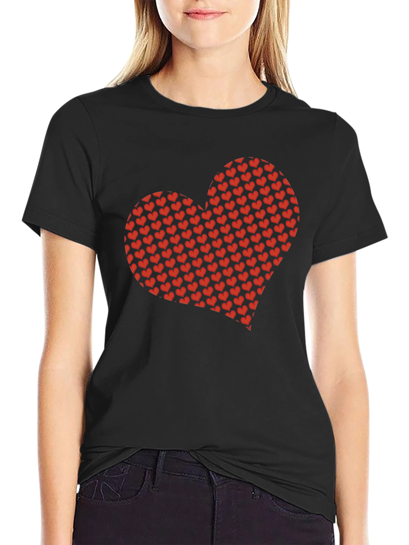 Heart Pattern Black T-Shirt