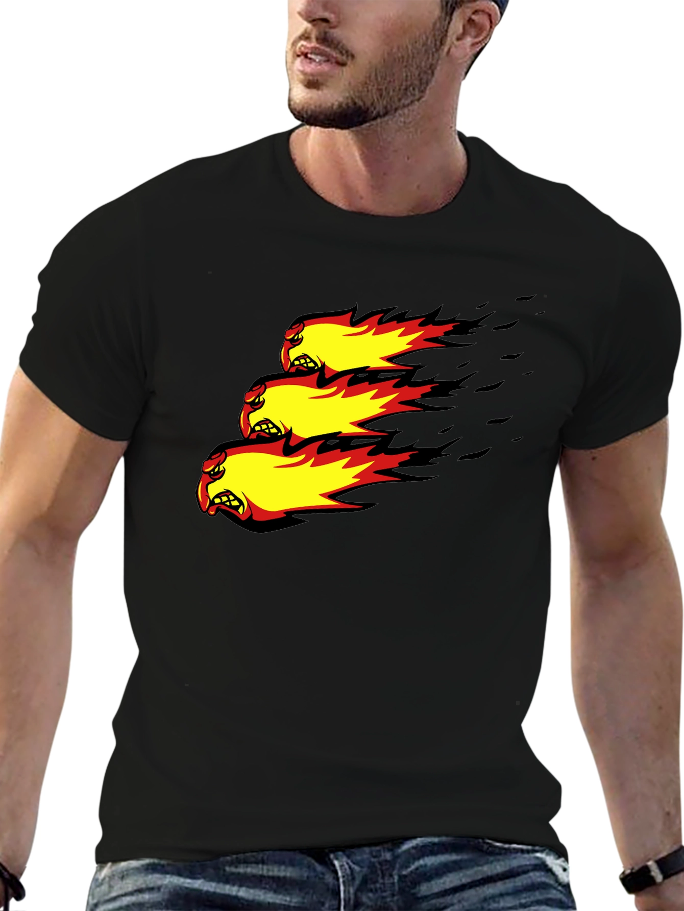 Fiery Angry Ball Graphic Black T-Shirt