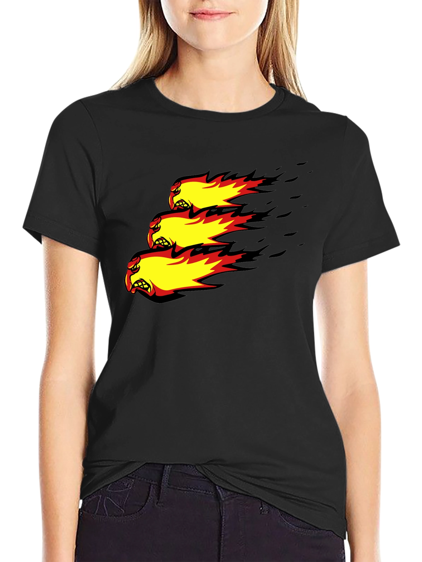 Fiery Angry Ball Graphic Black T-Shirt