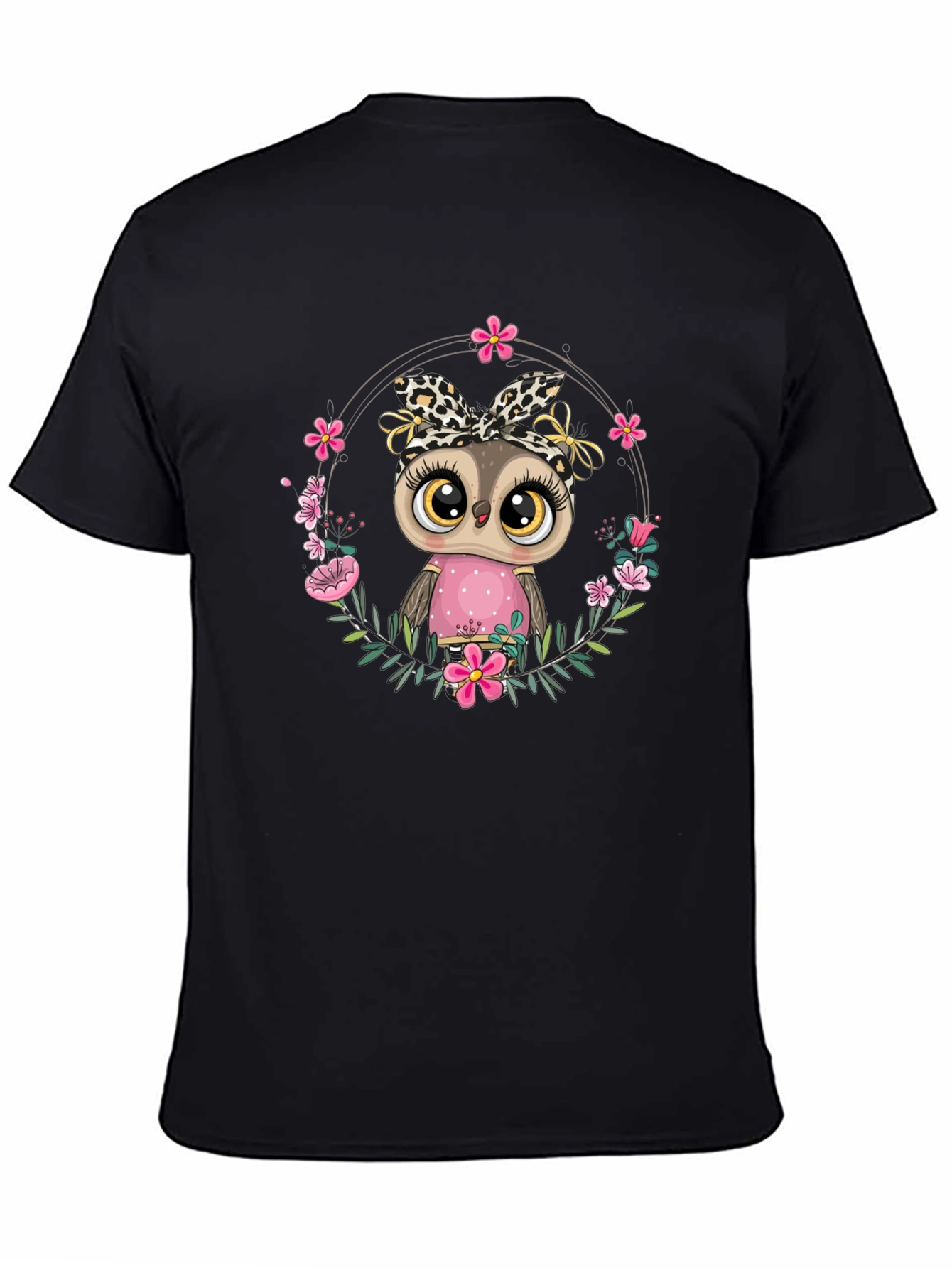 Cute Owl in Floral Wreath Graphic Tee