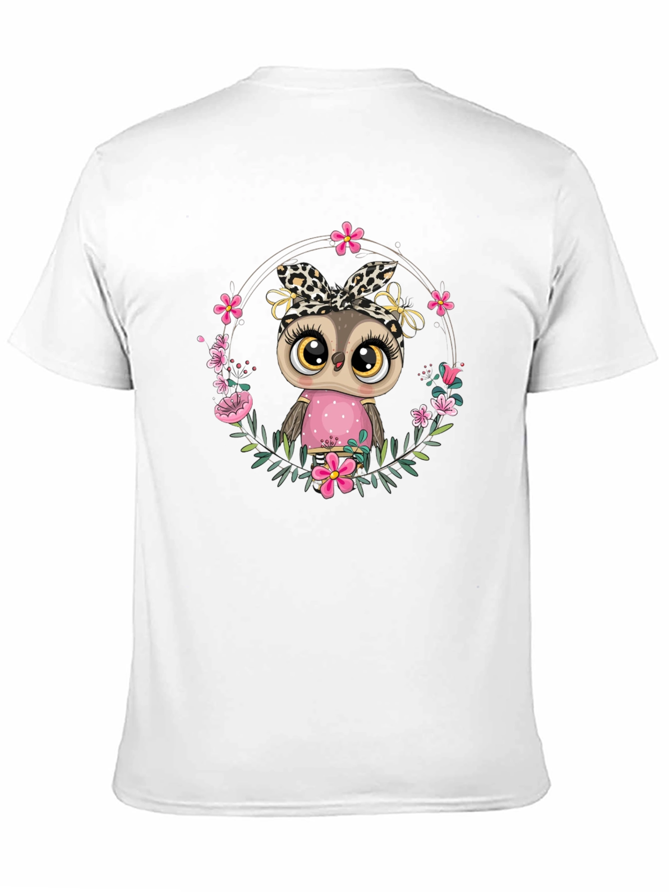 Cute Owl in Floral Wreath Graphic Tee