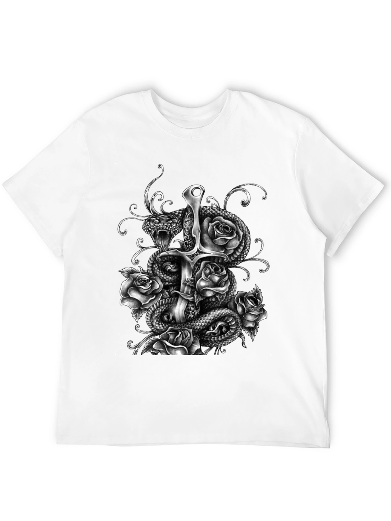 Snake Sword and Roses Graphic T-Shirt