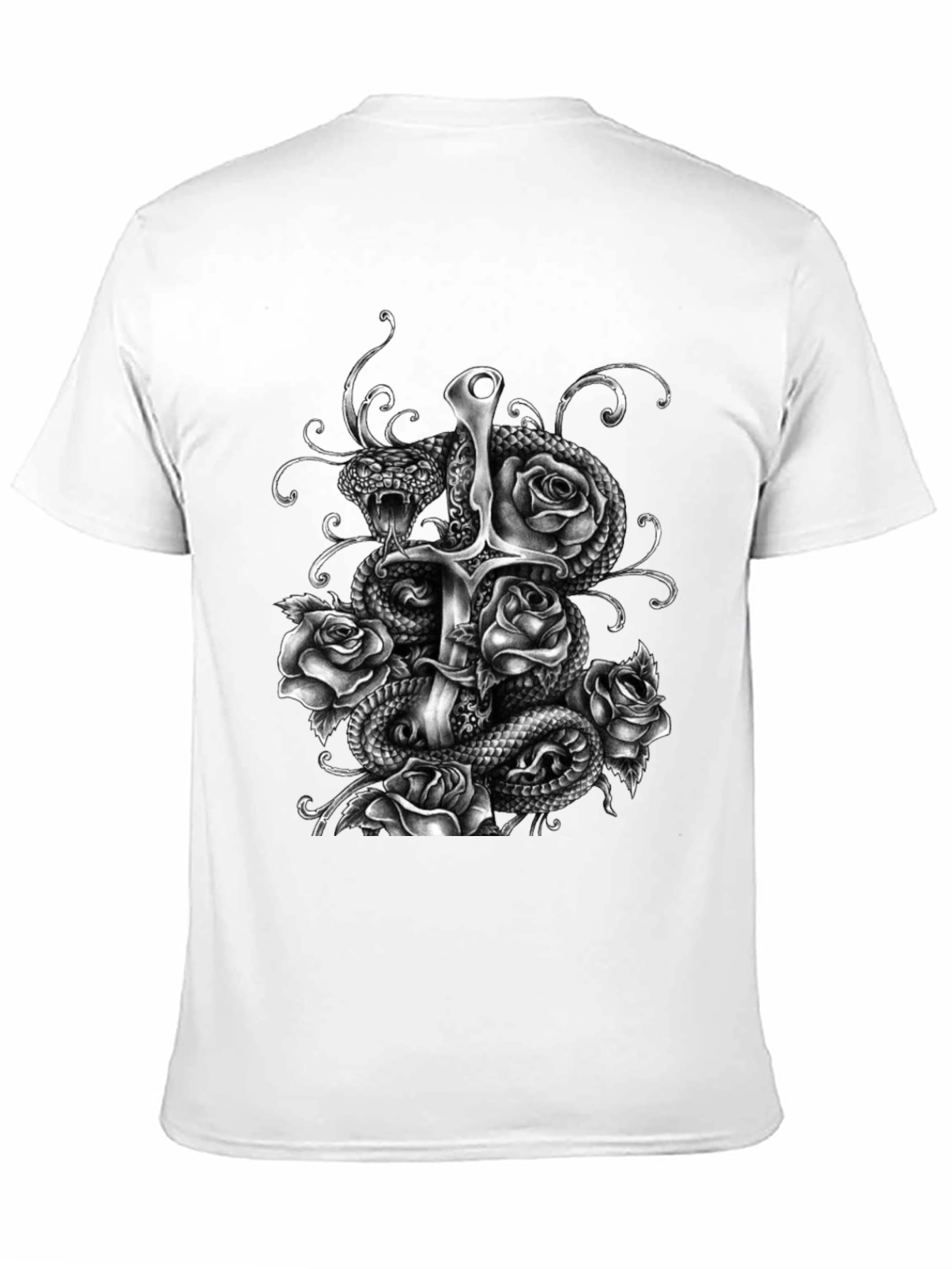 Snake Sword and Roses Graphic T-Shirt