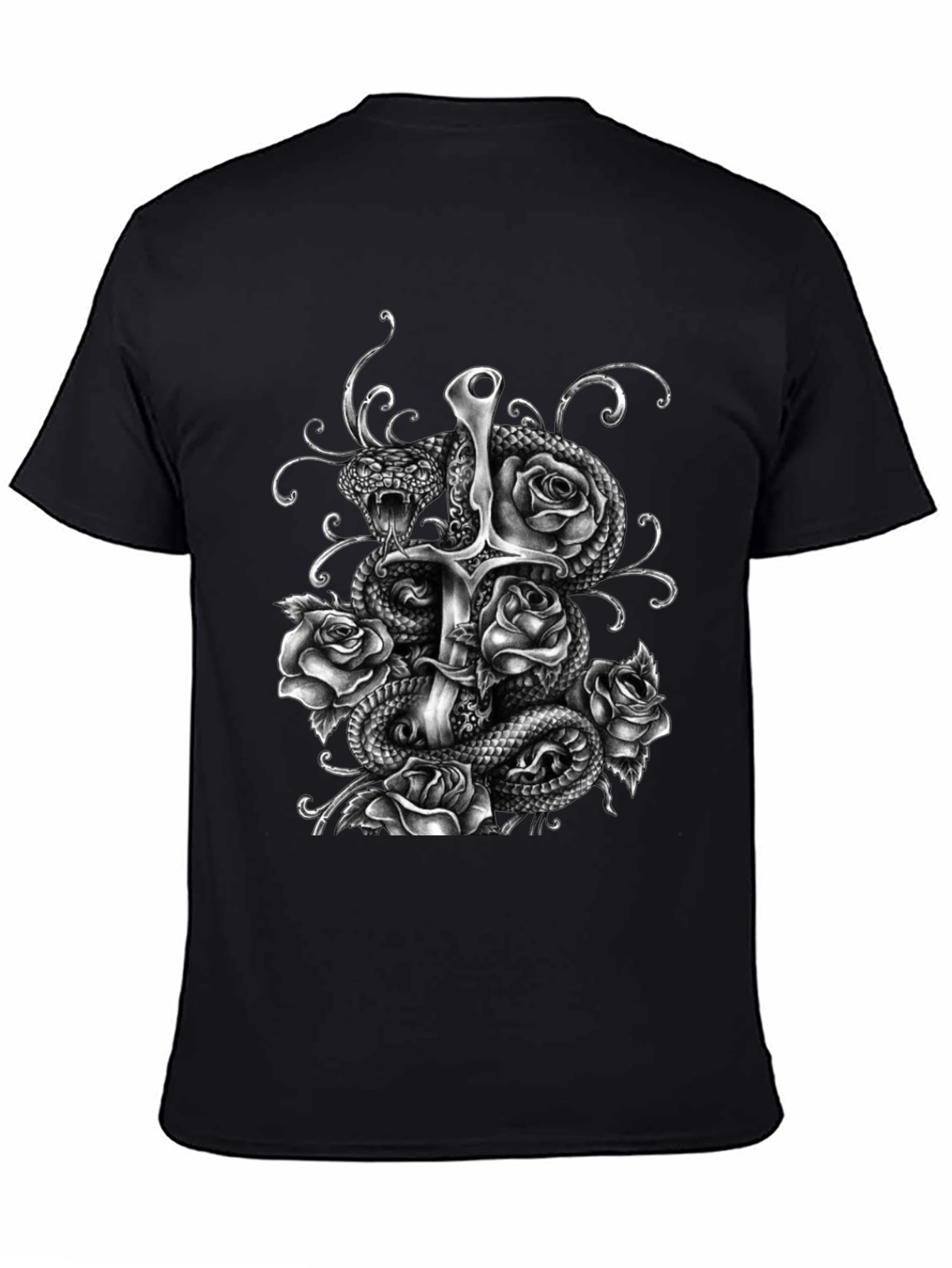 Snake Sword and Roses Graphic T-Shirt
