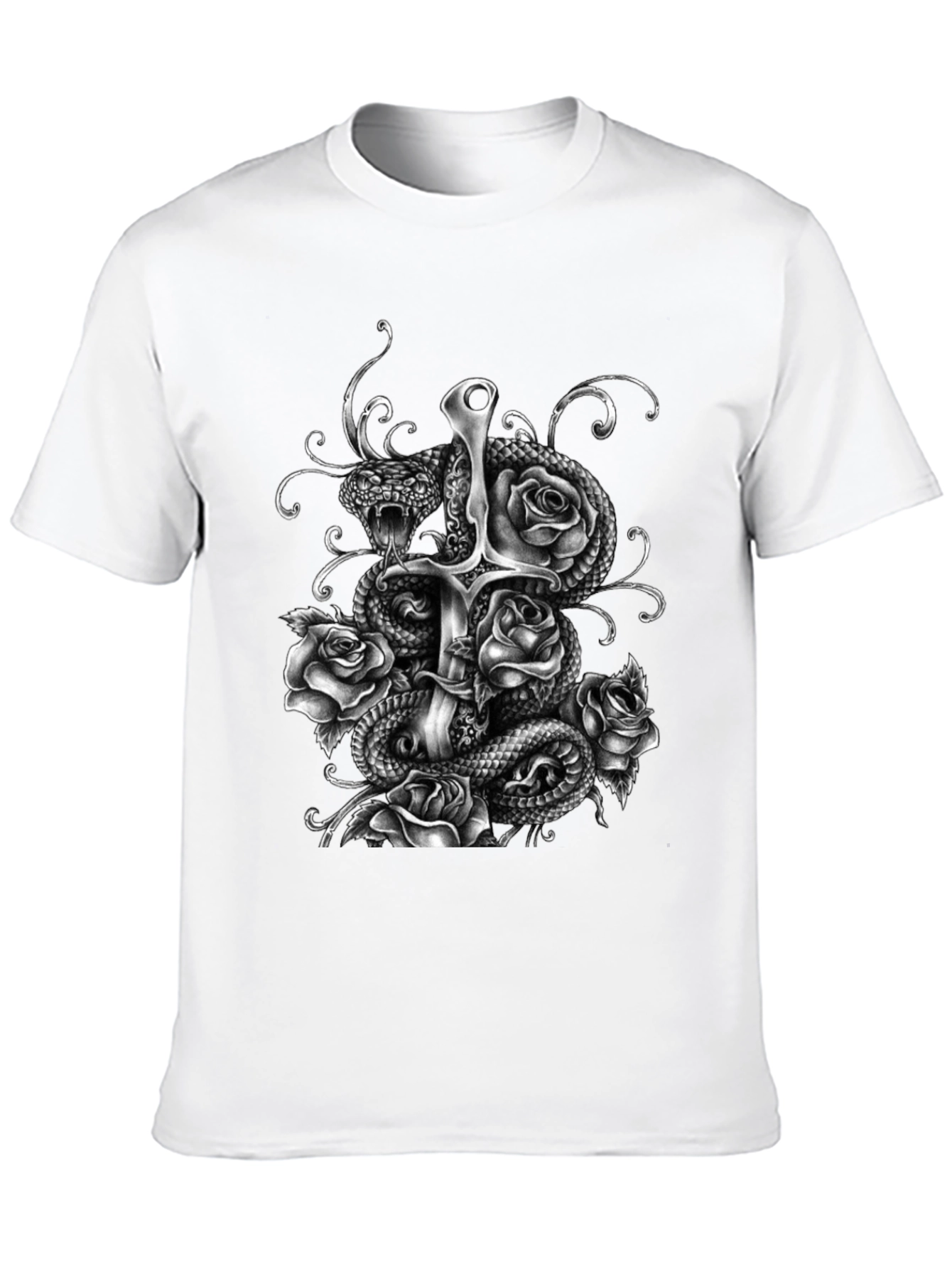 Snake Sword and Roses Graphic T-Shirt