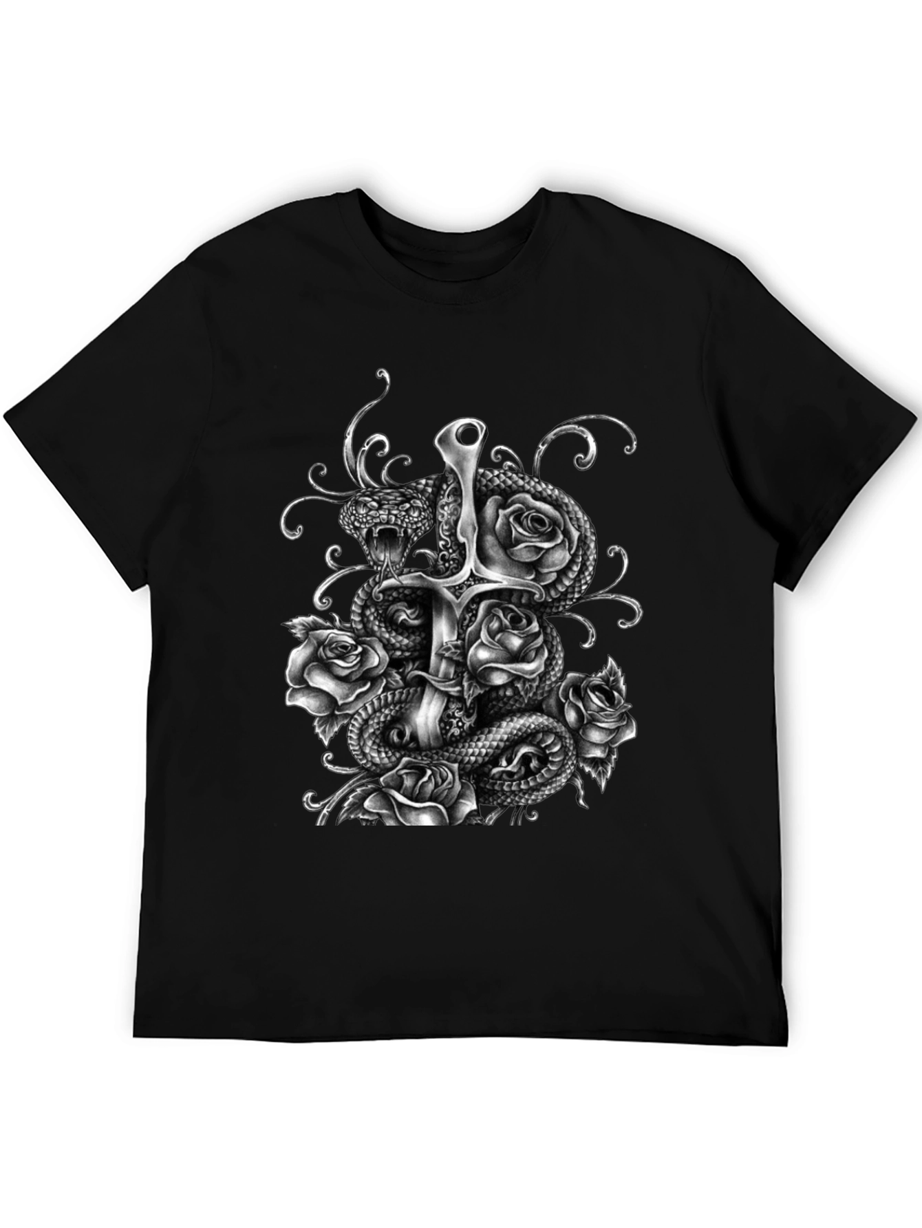 Snake Sword and Roses Graphic T-Shirt