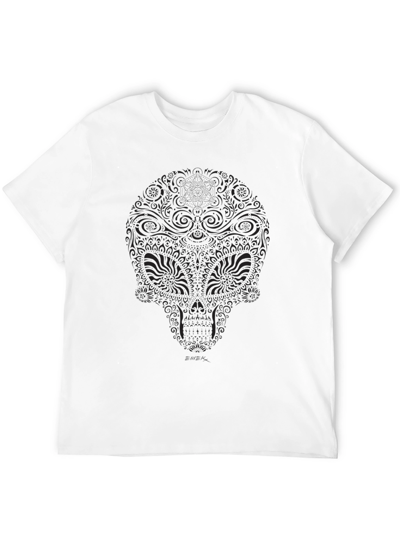 Mens Black Floral Skull Graphic T-Shirt