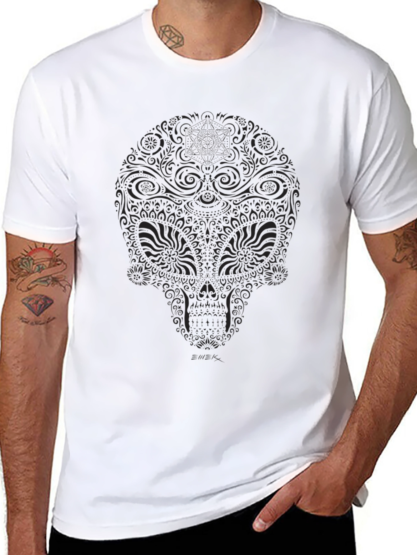 Mens Black Floral Skull Graphic T-Shirt