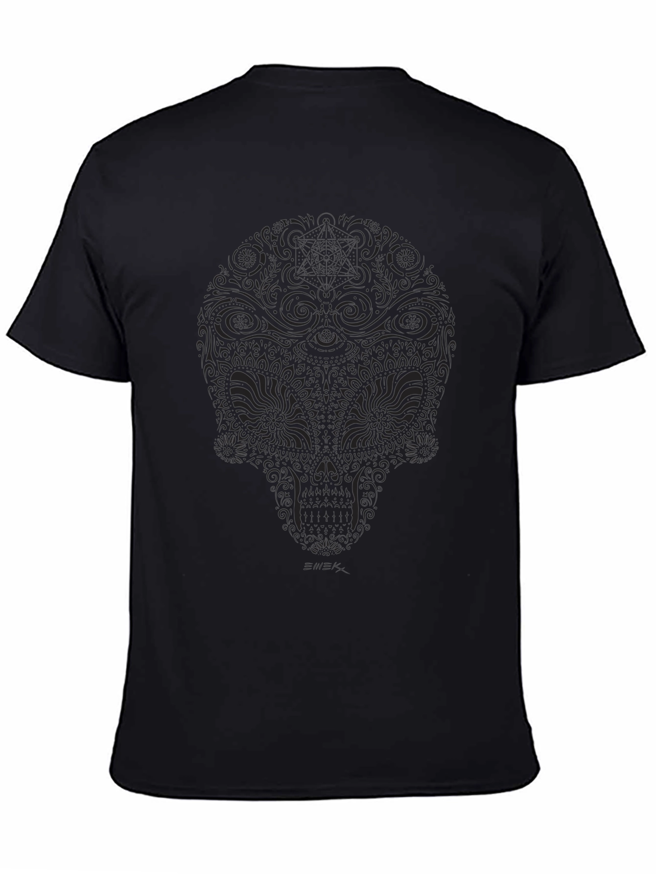 Mens Black Floral Skull Graphic T-Shirt