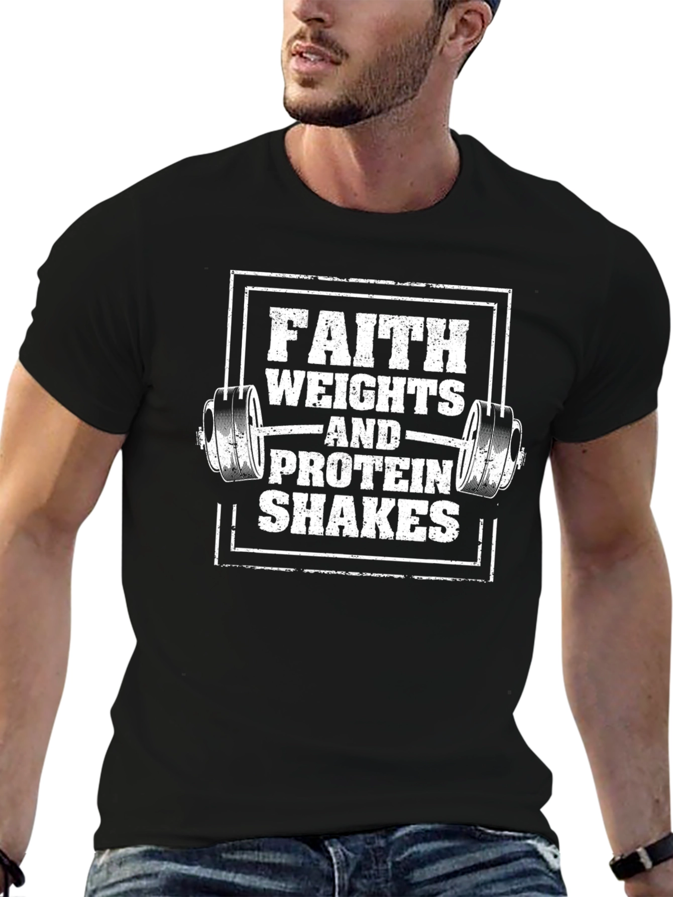 Faith Weights & Protein Shakes Black T-Shirt