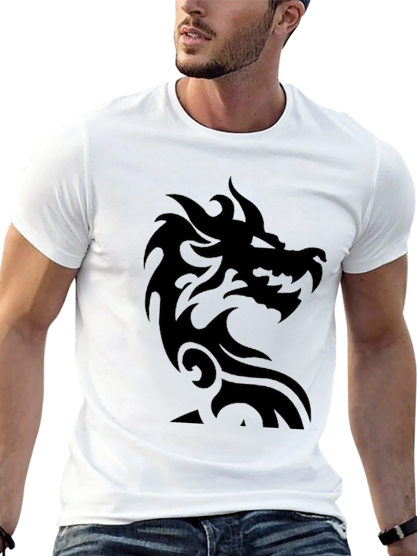 Mens Black T-Shirt with Dragon Graphic