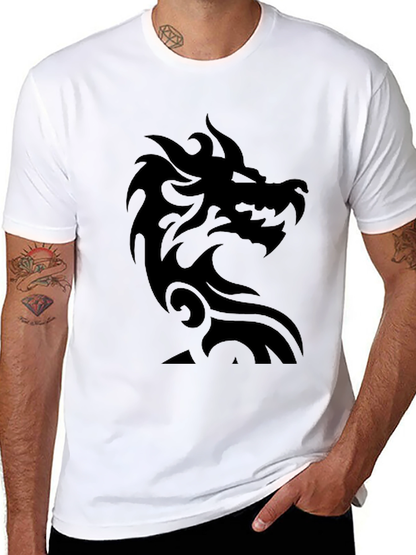 Mens Black T-Shirt with Dragon Graphic