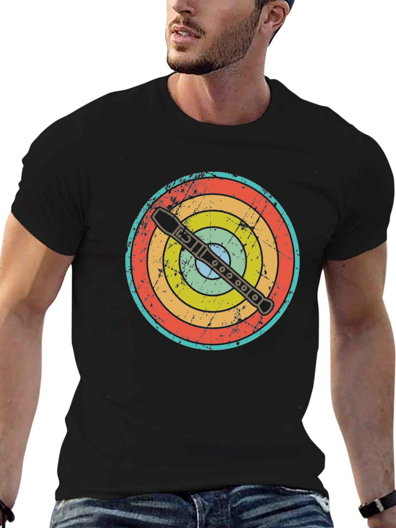 Retro Flute Player Target T-Shirt