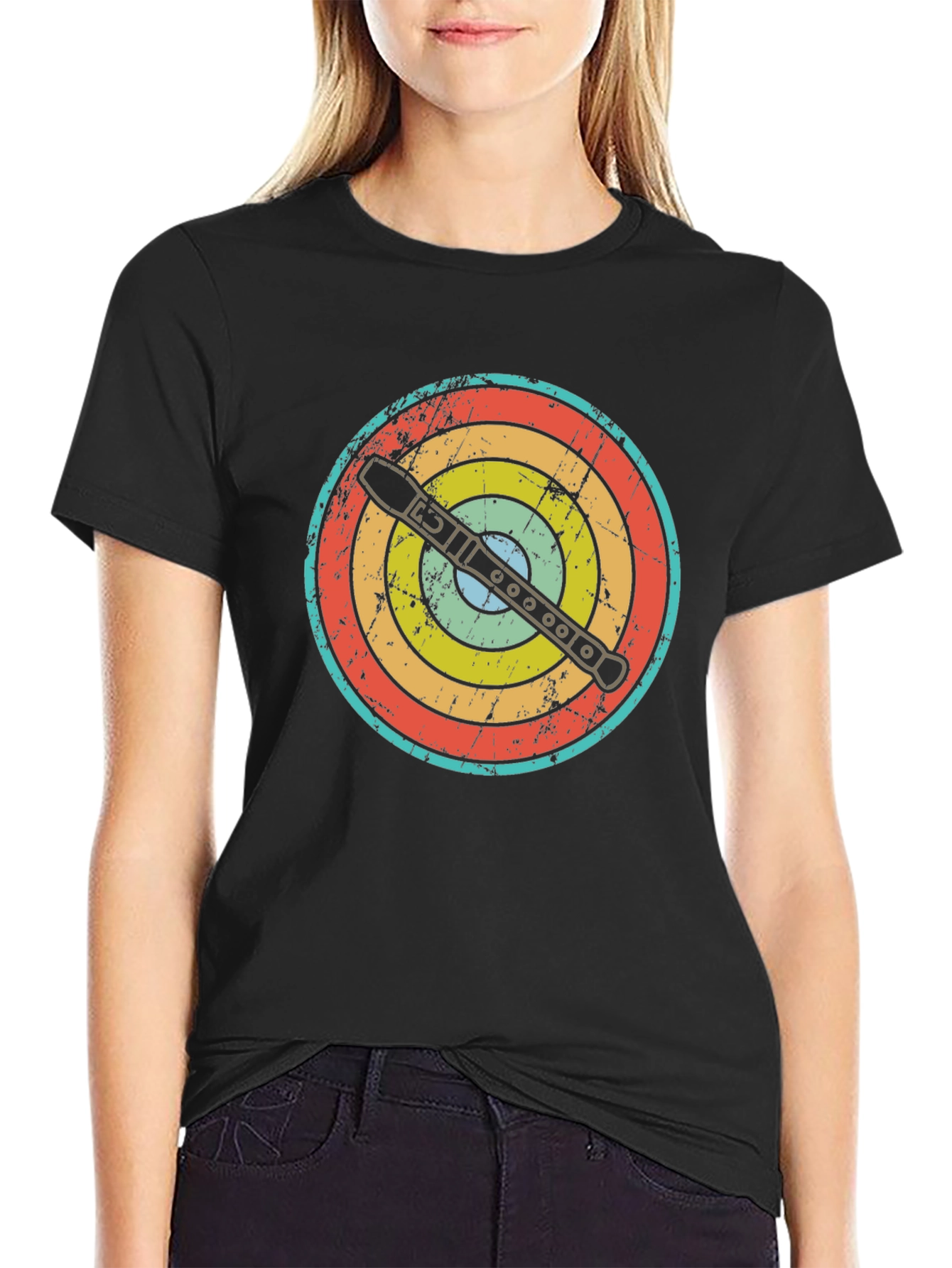 Retro Flute Player Target T-Shirt