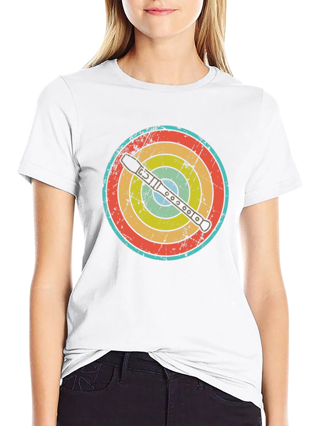 Retro Flute Player Target T-Shirt
