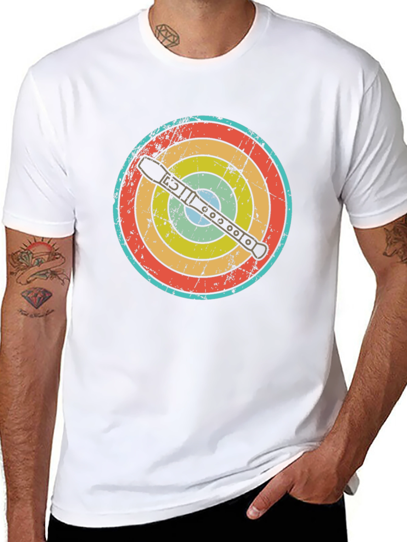 Retro Flute Player Target T-Shirt