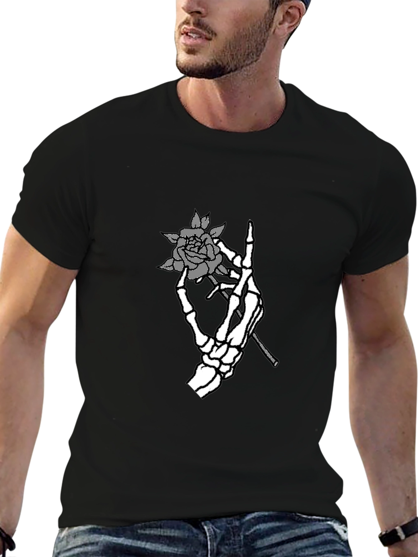 Skeleton Hand Rose Graphic Tee - Black T-Shirt