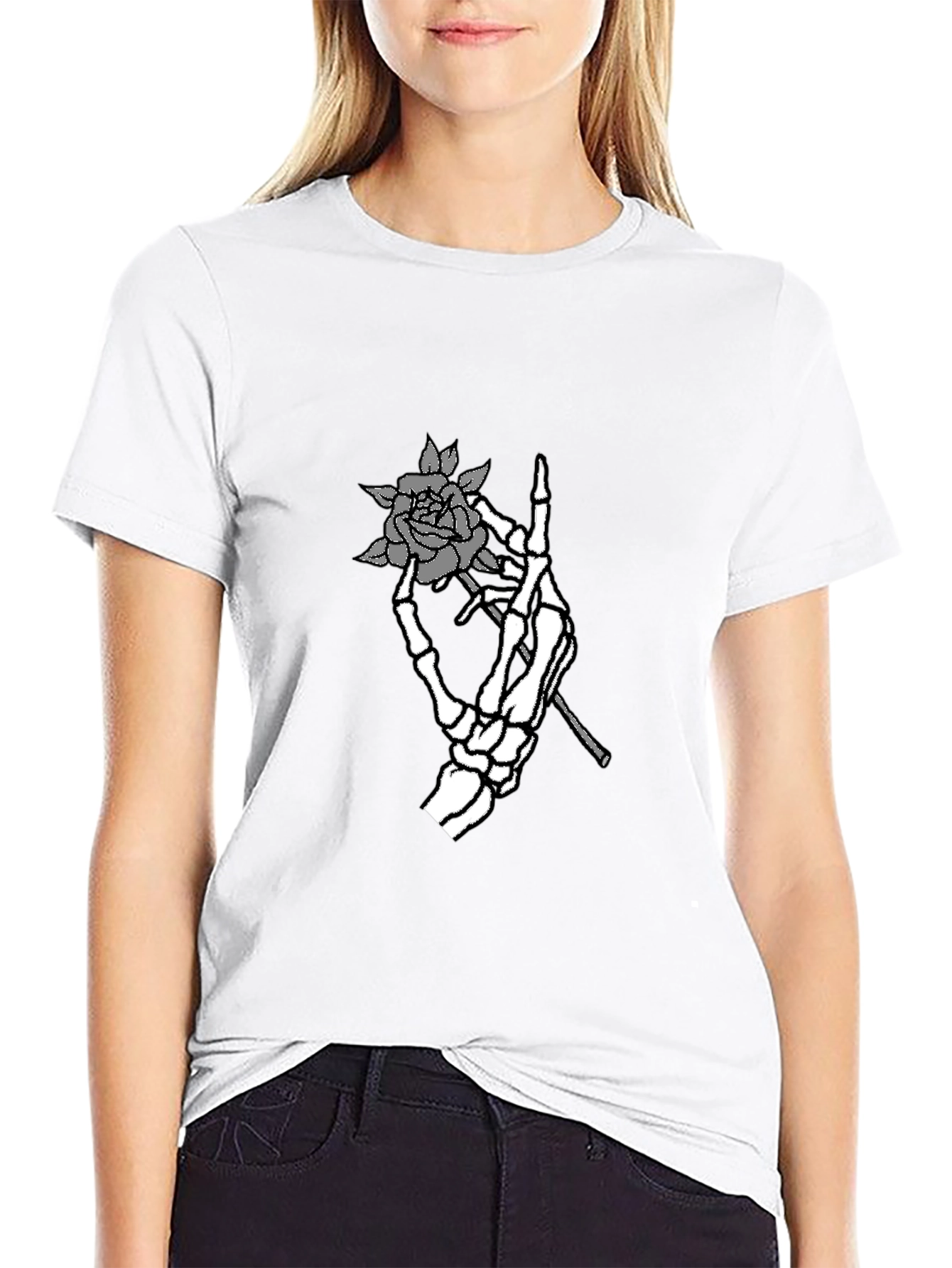 Skeleton Hand Rose Graphic Tee - Black T-Shirt