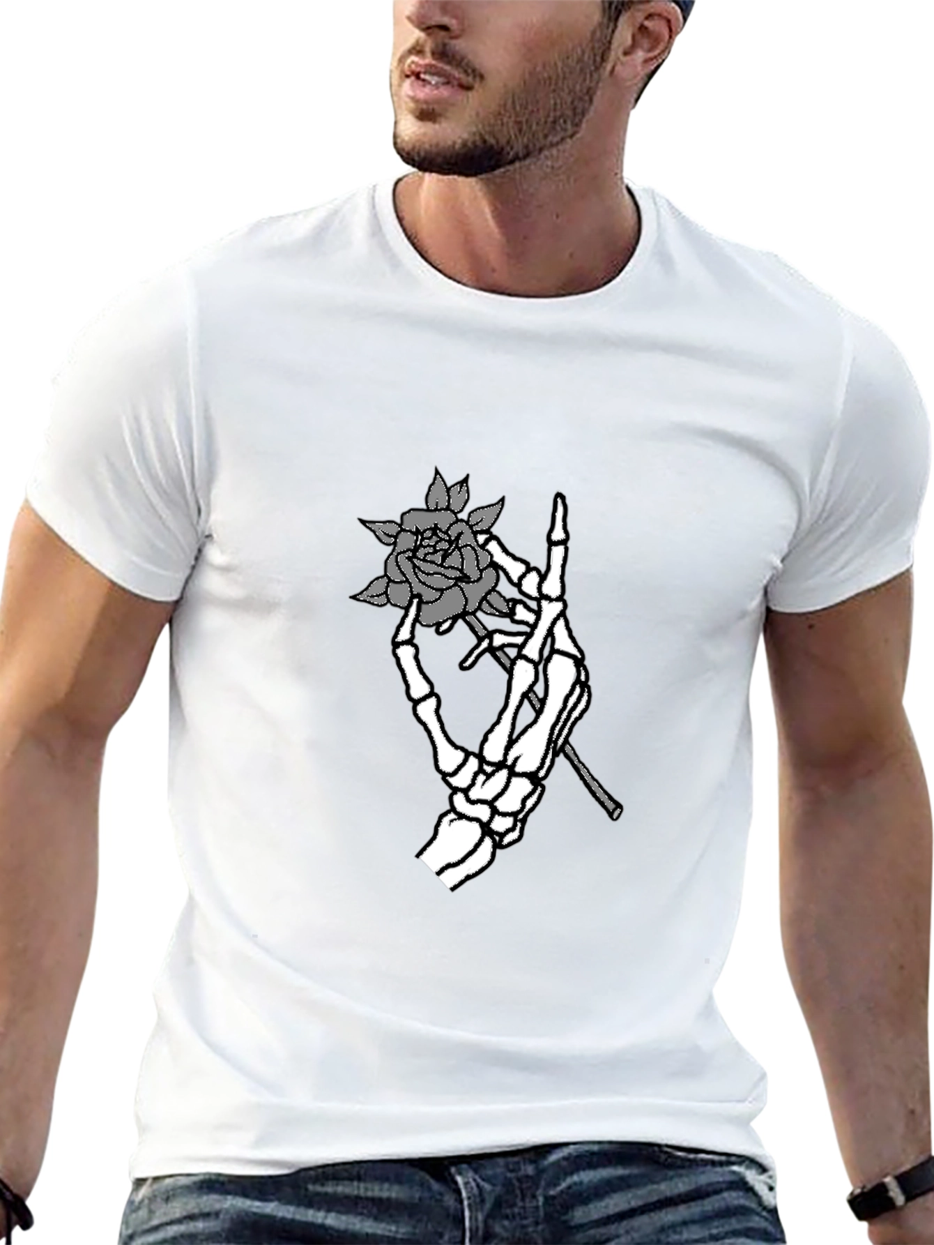 Skeleton Hand Rose Graphic Tee - Black T-Shirt