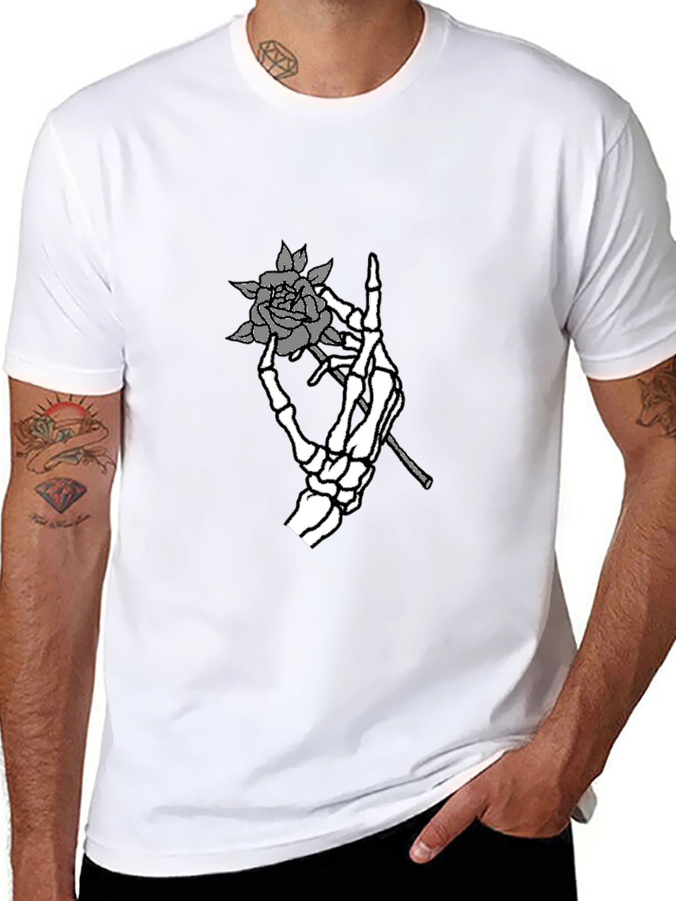 Skeleton Hand Rose Graphic Tee - Black T-Shirt