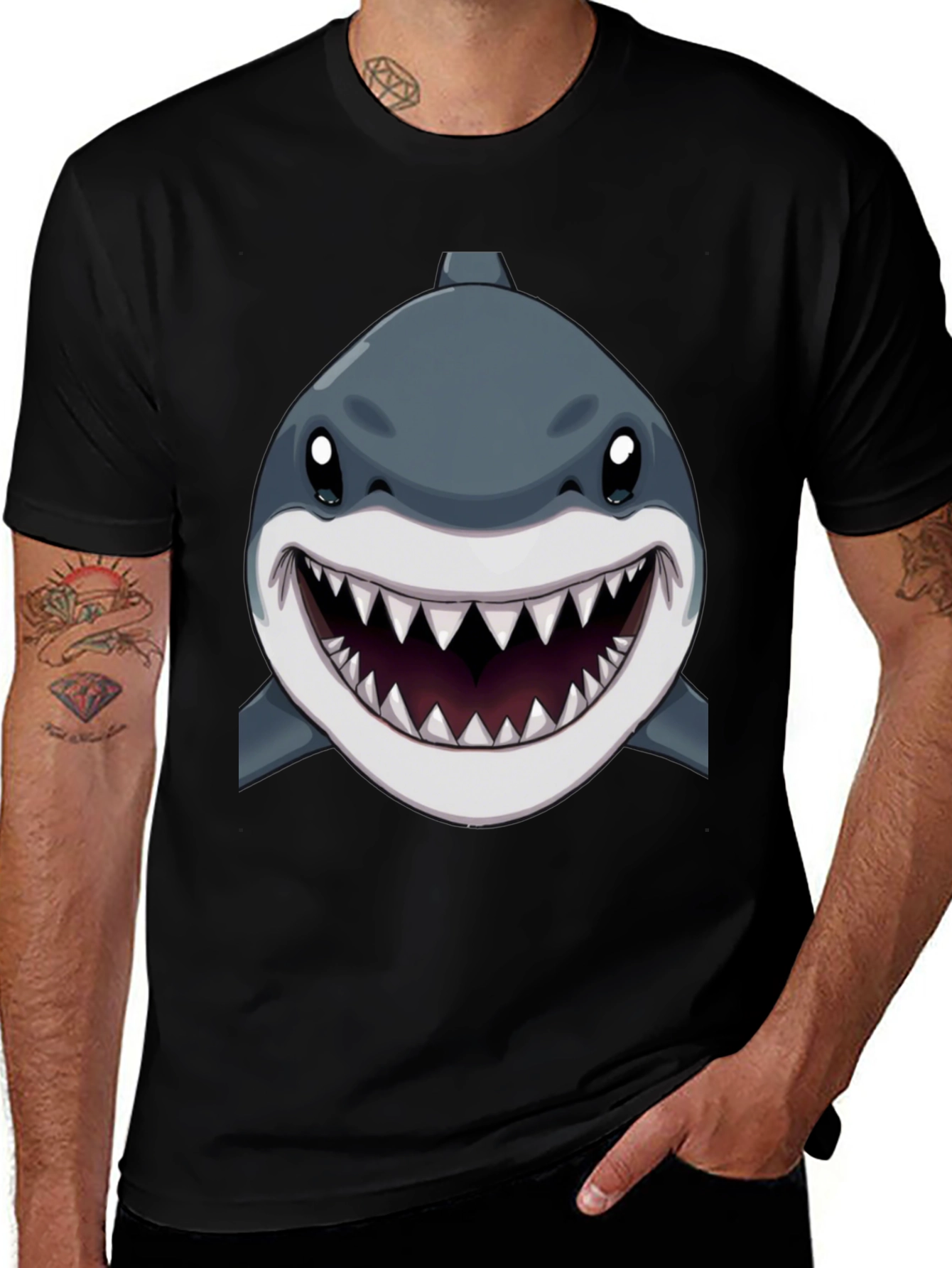Shark Graphic Print Black T-Shirt