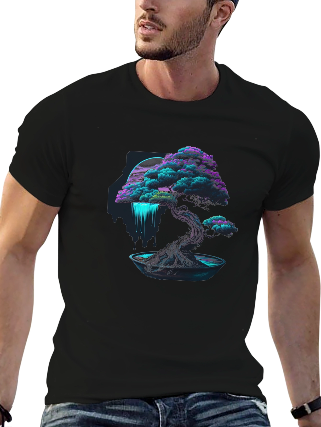 Neon Bonsai Tree Graphic Tee - Modern Streetwear