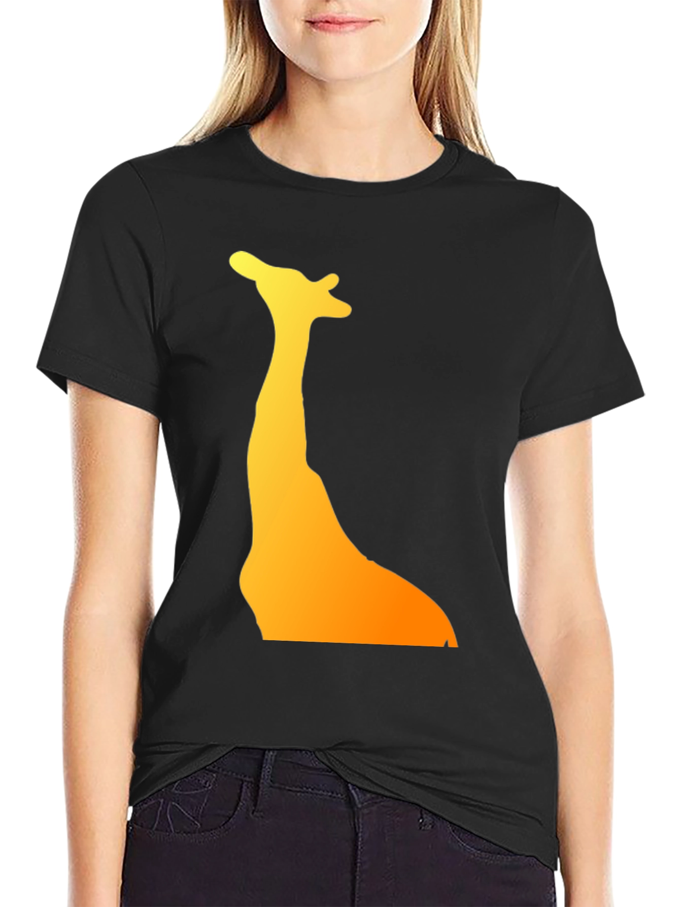 Giraffe Silhouette Graphic Tee - Black Cotton T-Shirt