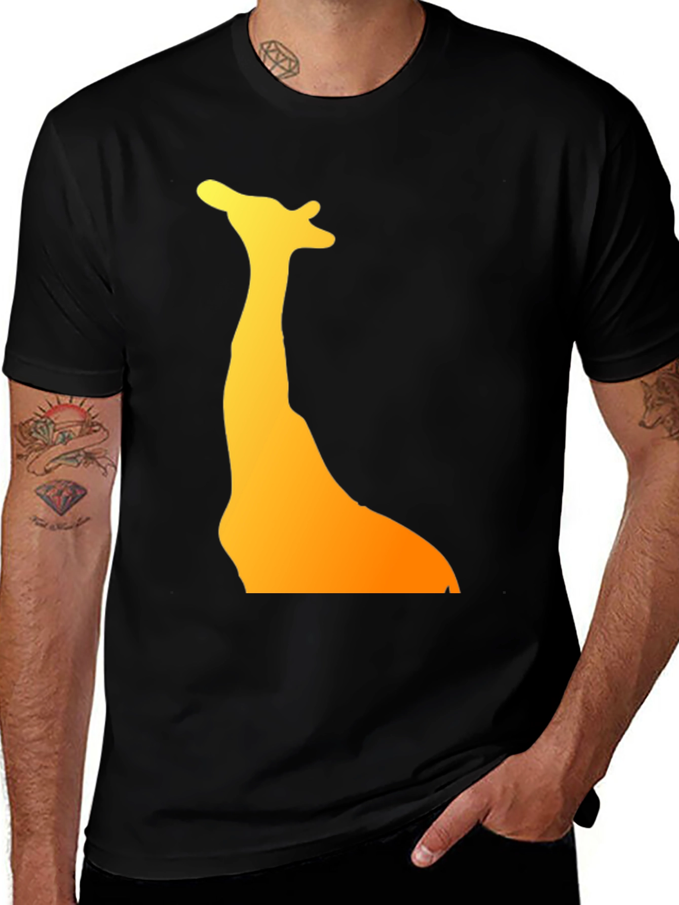 Giraffe Silhouette Graphic Tee - Black Cotton T-Shirt