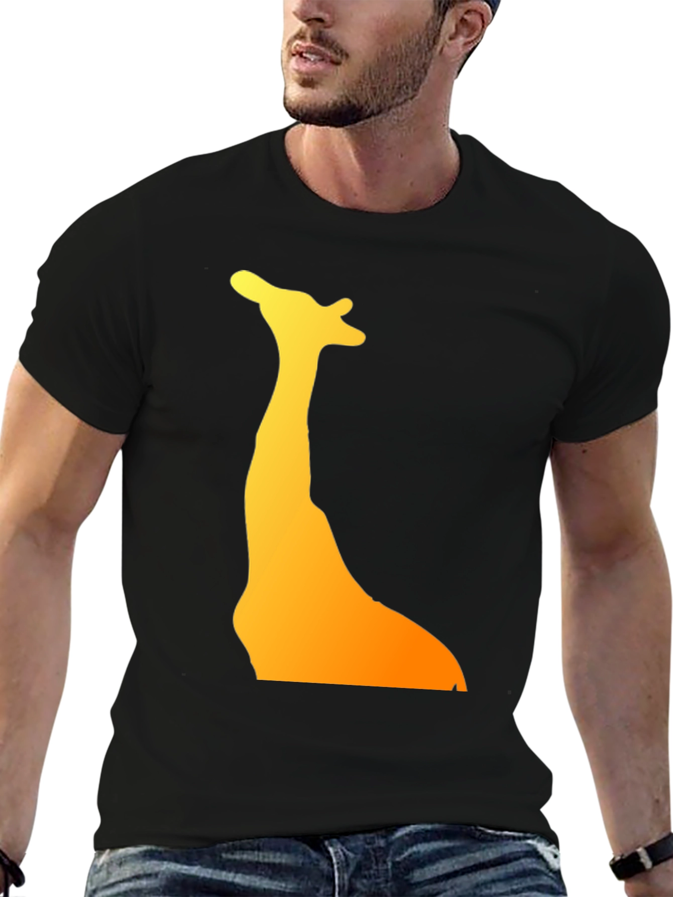 Giraffe Silhouette Graphic Tee - Black Cotton T-Shirt