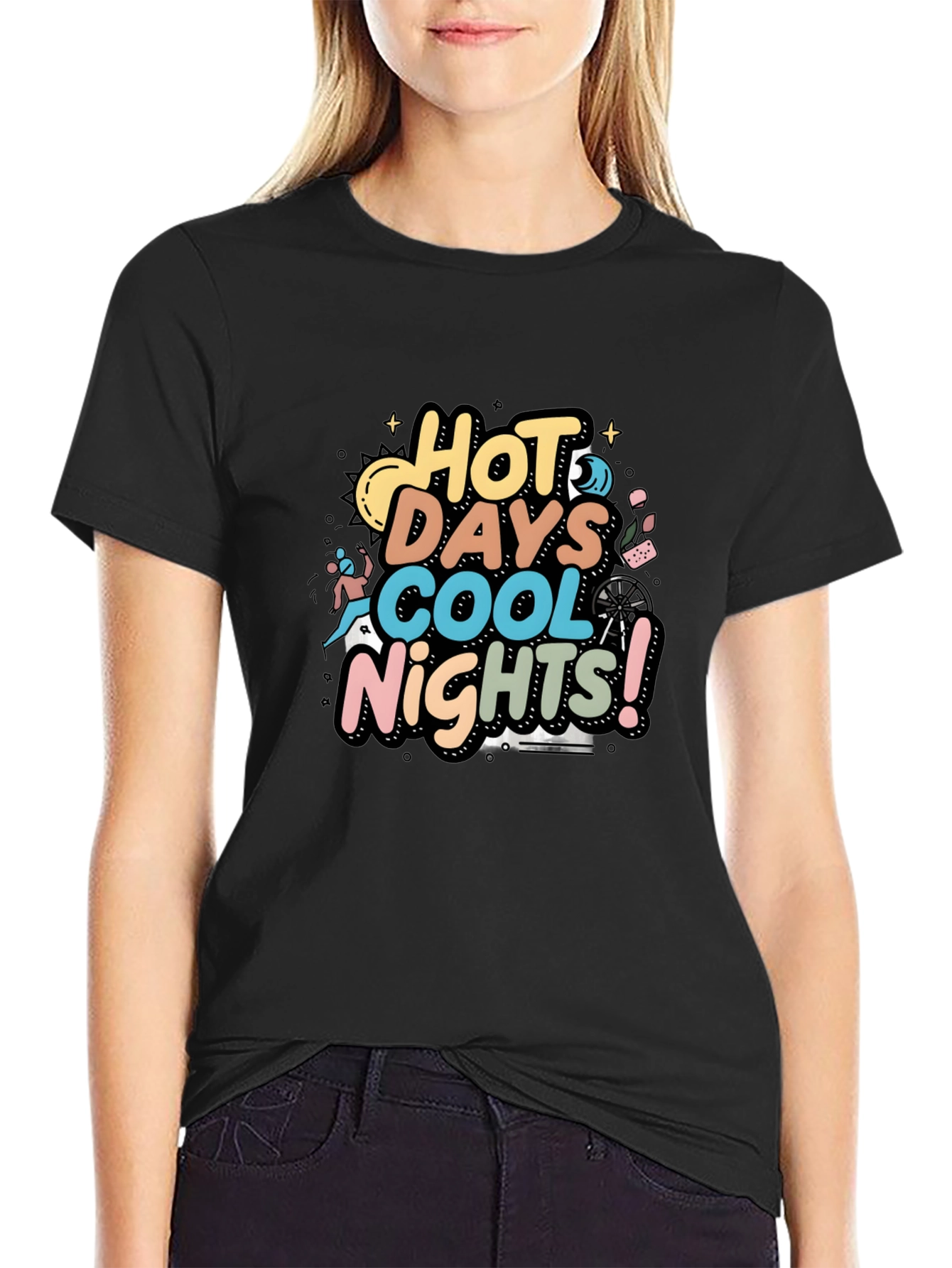 Hot Days Cool Nights Graphic Tee - Black