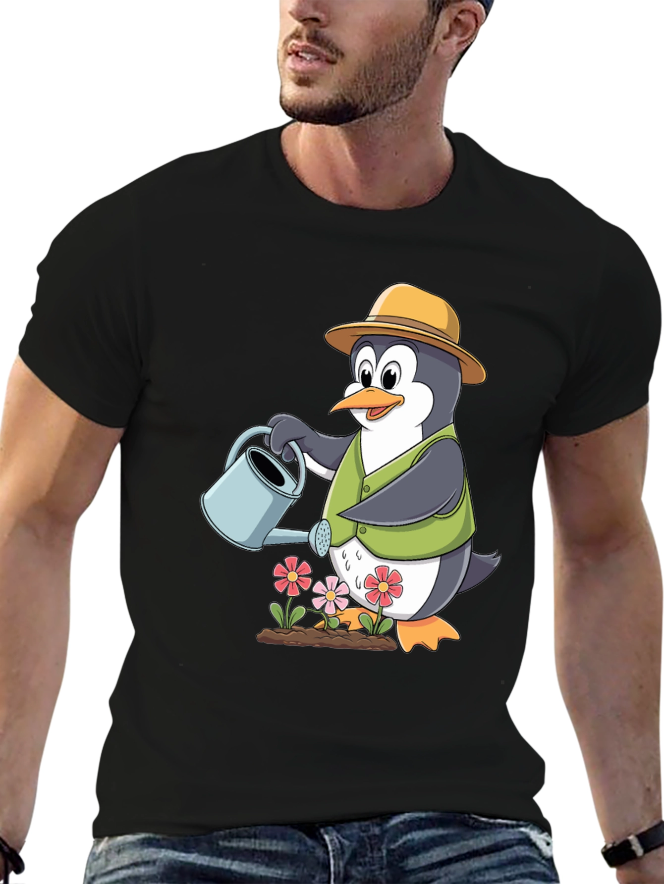 Penguin Gardener T-Shirt - Cute Cartoon Design