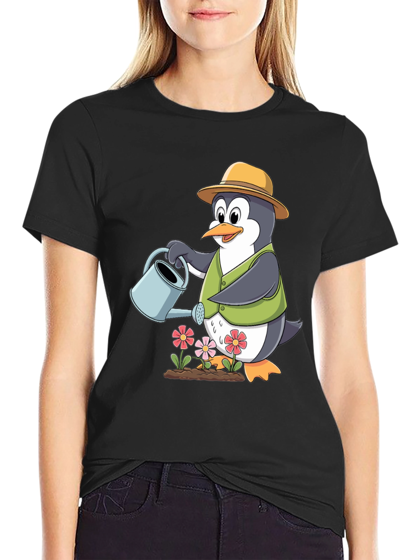 Penguin Gardener T-Shirt - Cute Cartoon Design