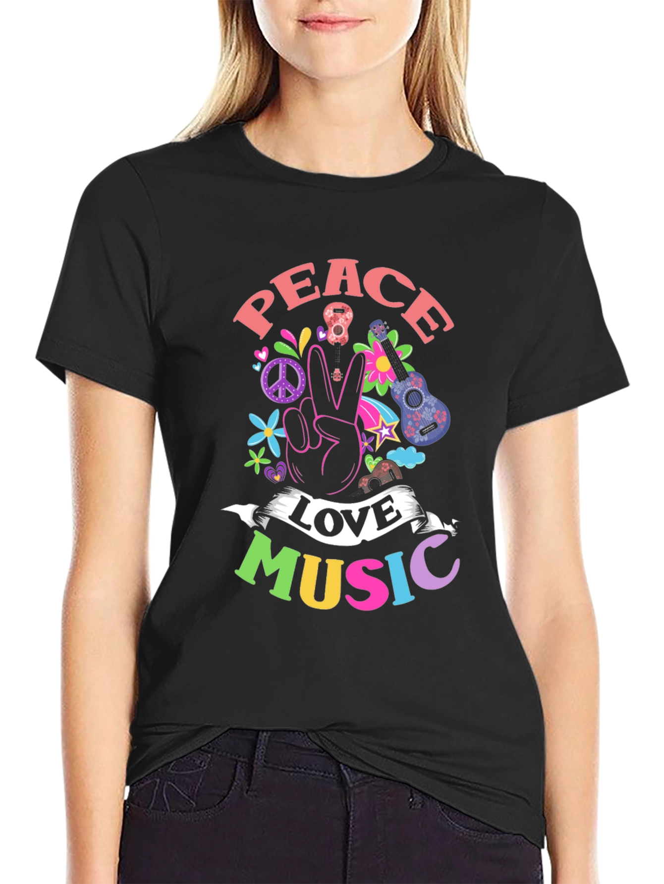 Peace Love Music Graphic T-Shirt