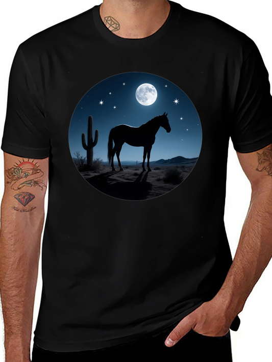 Desert Moon Horse Graphic Tee - Black Cotton Blend