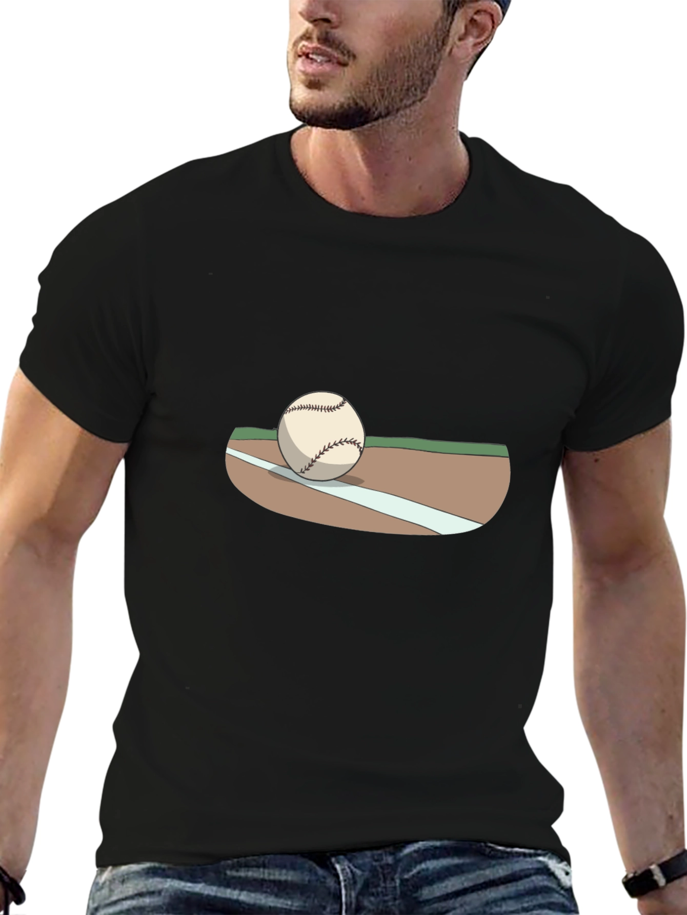 Baseball Graphic T-Shirt - Black Cotton Tee