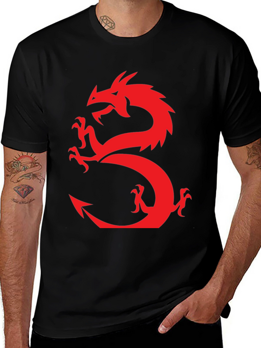Dragon Graphic T-Shirt - Bold Red Design on Black Cotton Tee