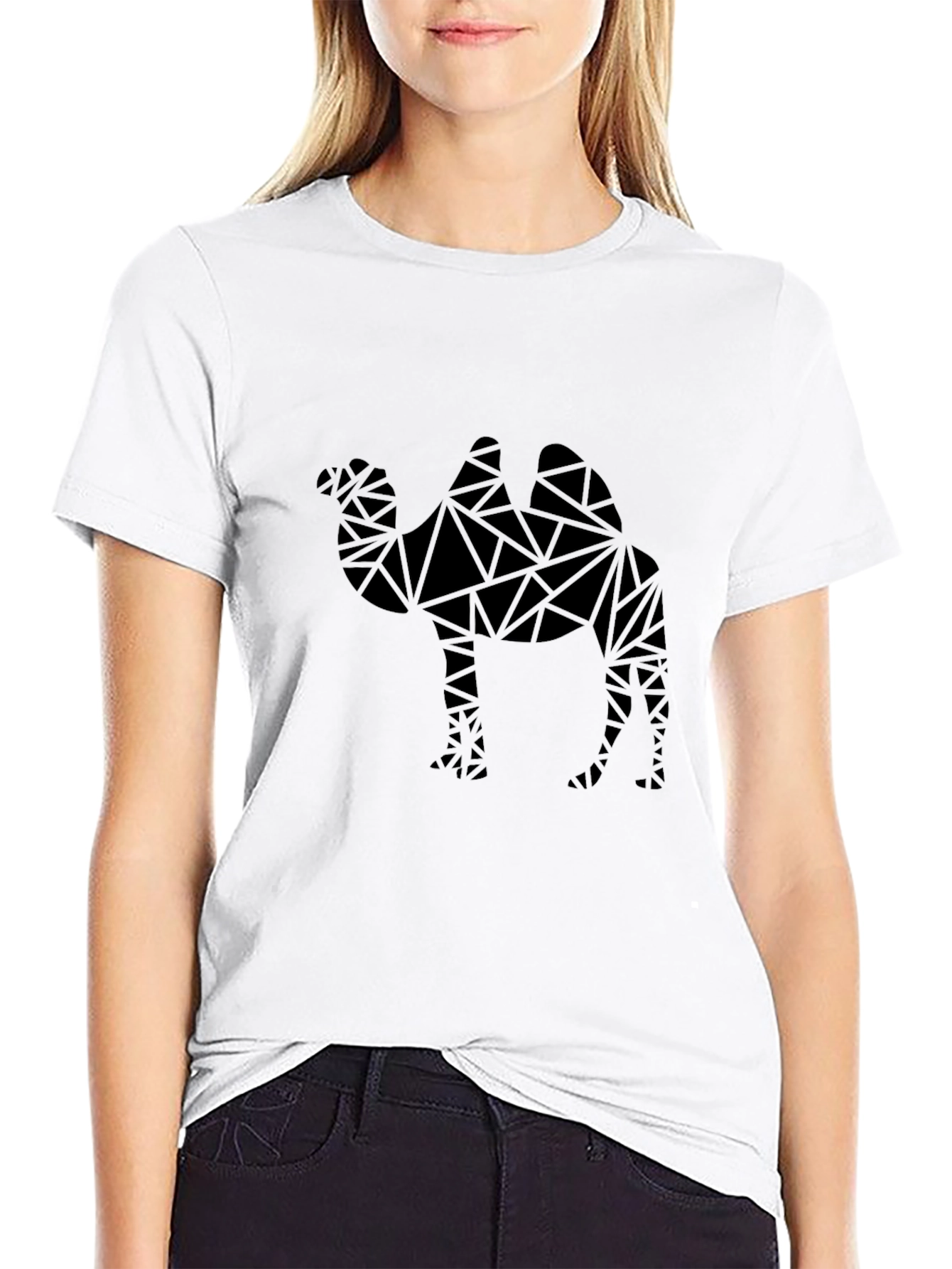 Geometric Camel Graphic Tee - Modern Black T-Shirt