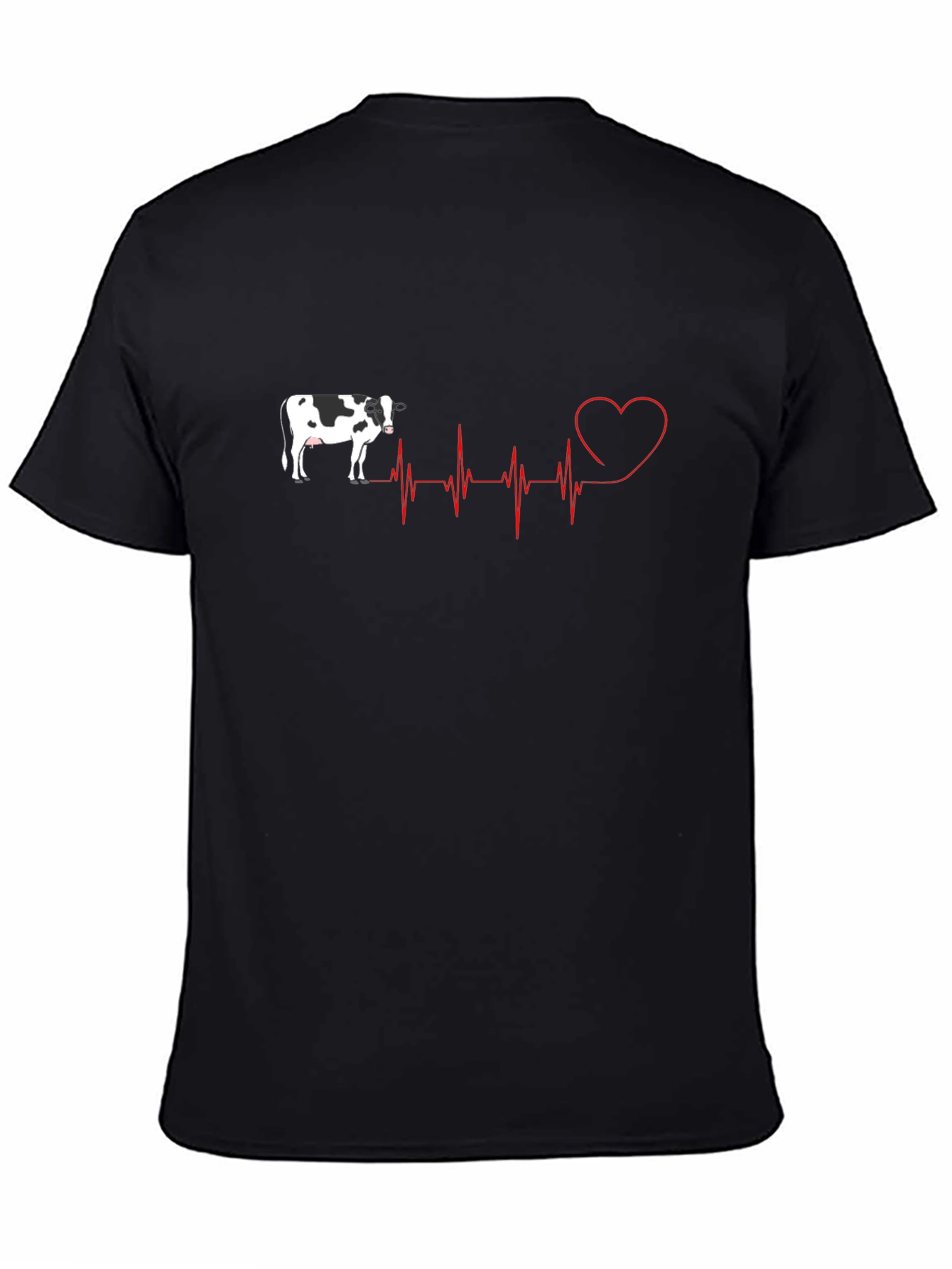 Cow Heartbeat Graphic Tee - Black Cotton T-Shirt