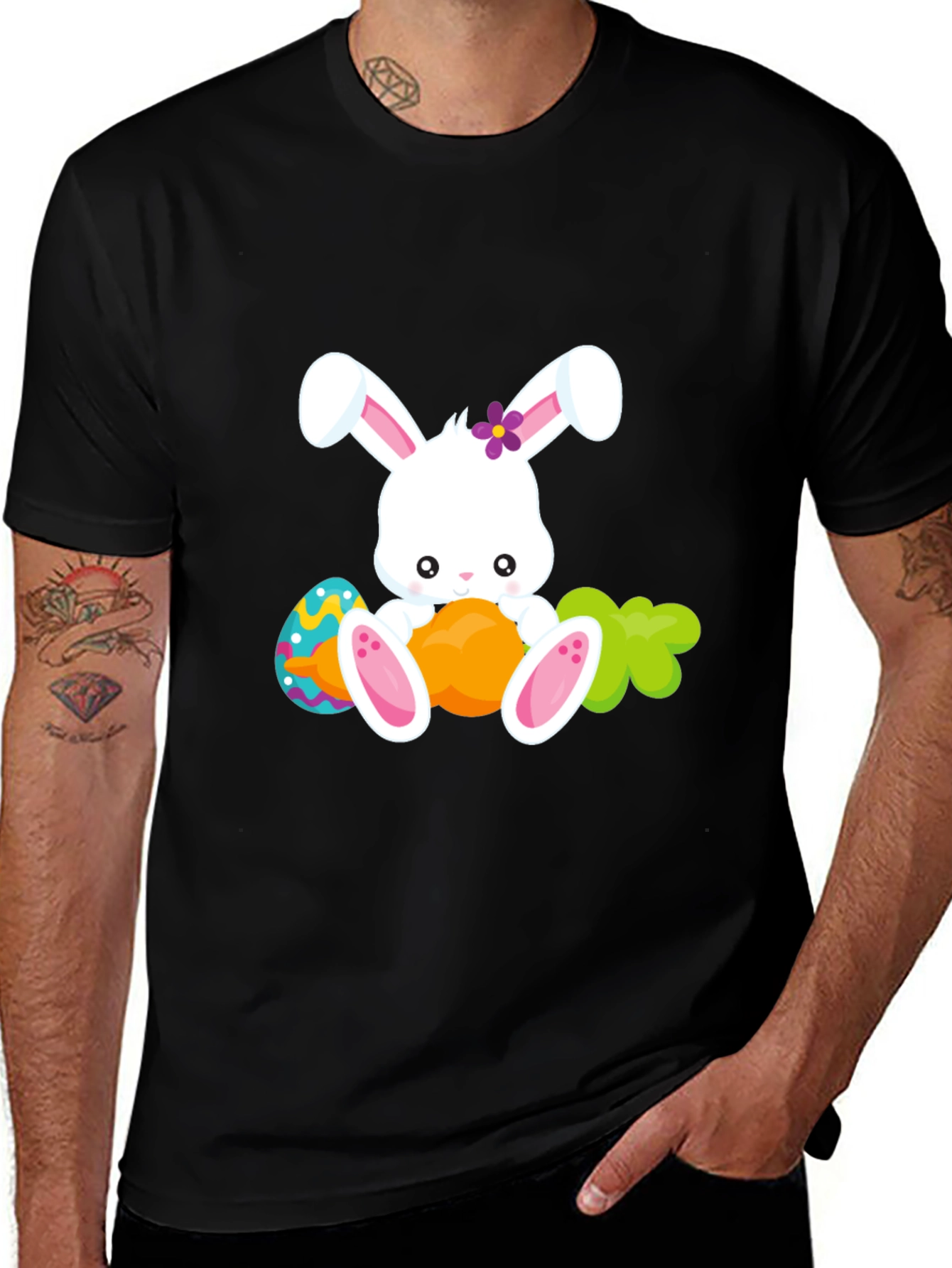 Cute Easter Bunny Graphic Tee - Black