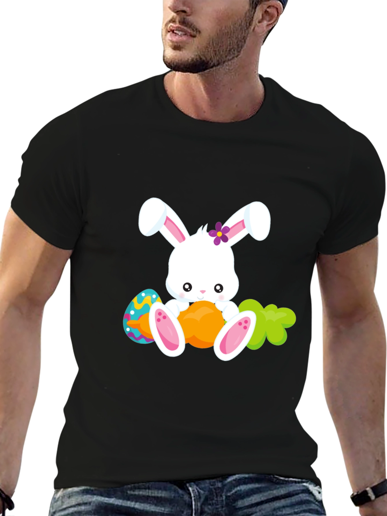 Cute Easter Bunny Graphic Tee - Black