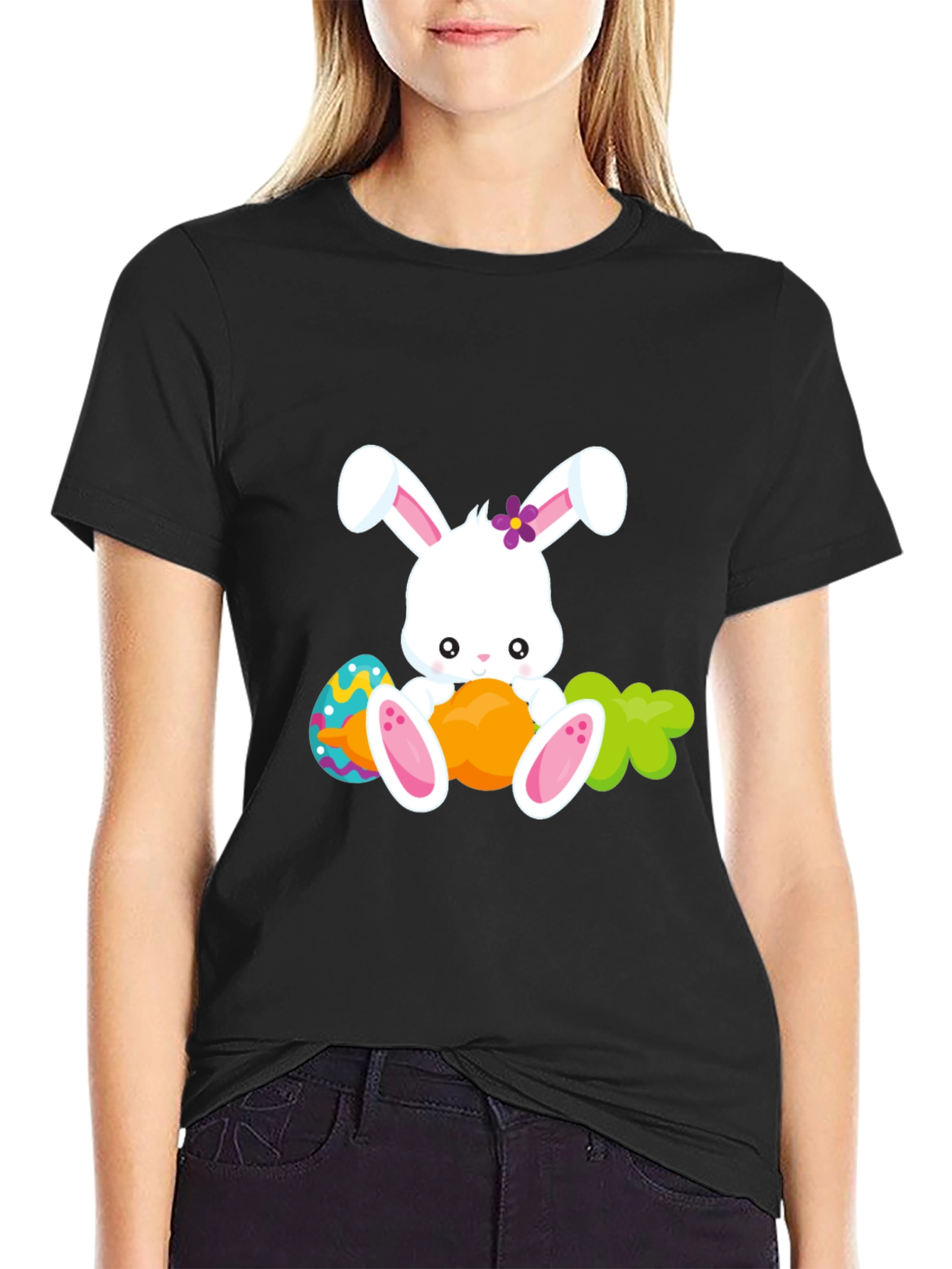 Cute Easter Bunny Graphic Tee - Black