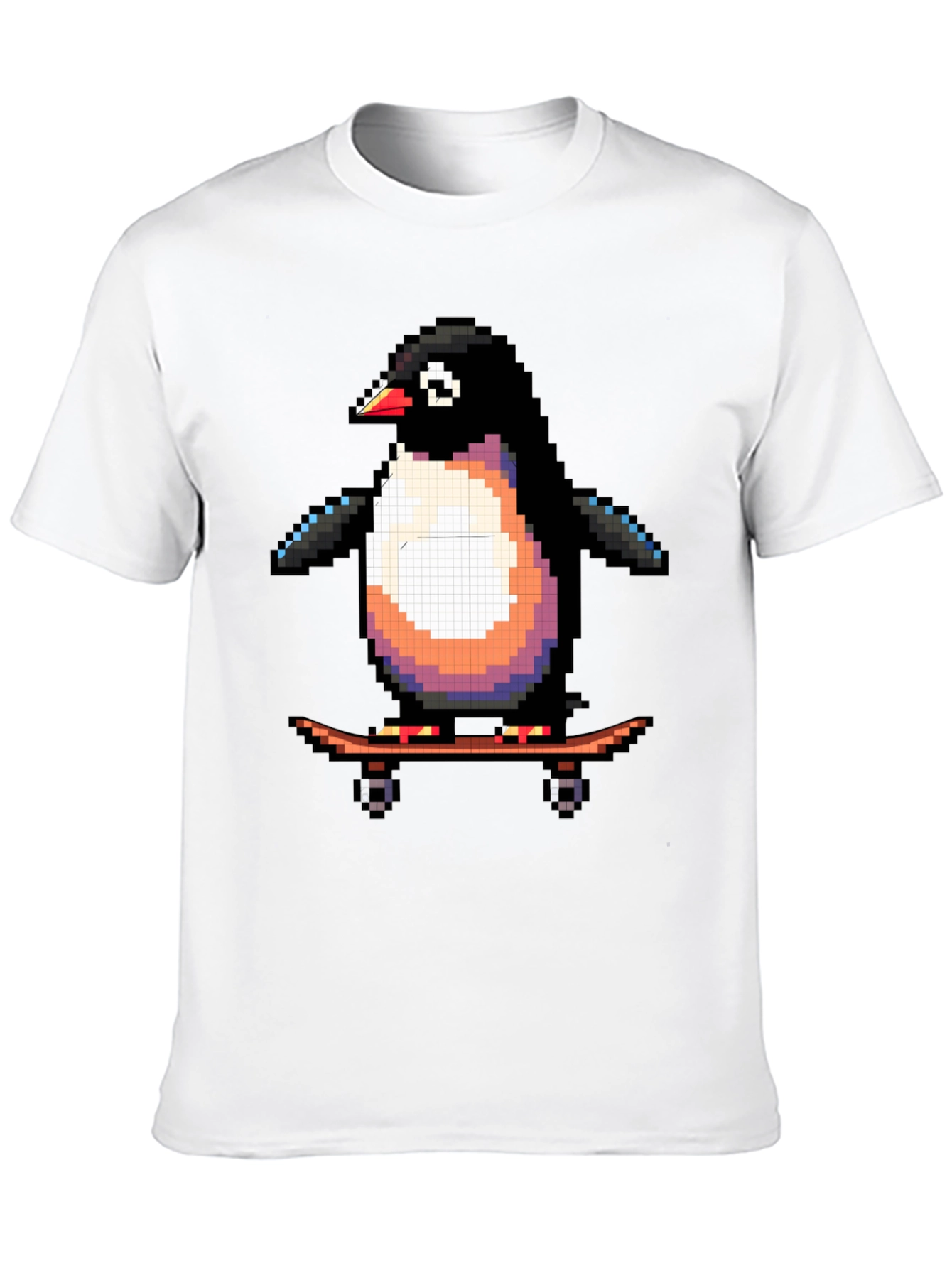 Pixel Penguin Skateboard T-Shirt - Cool Black Tee