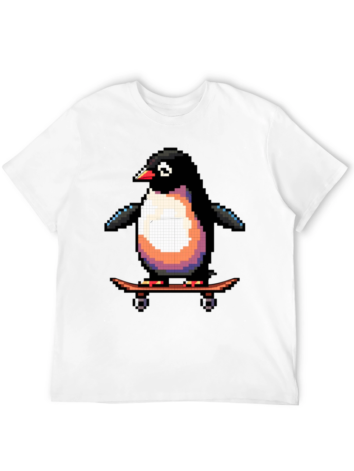 Pixel Penguin Skateboard T-Shirt - Cool Black Tee