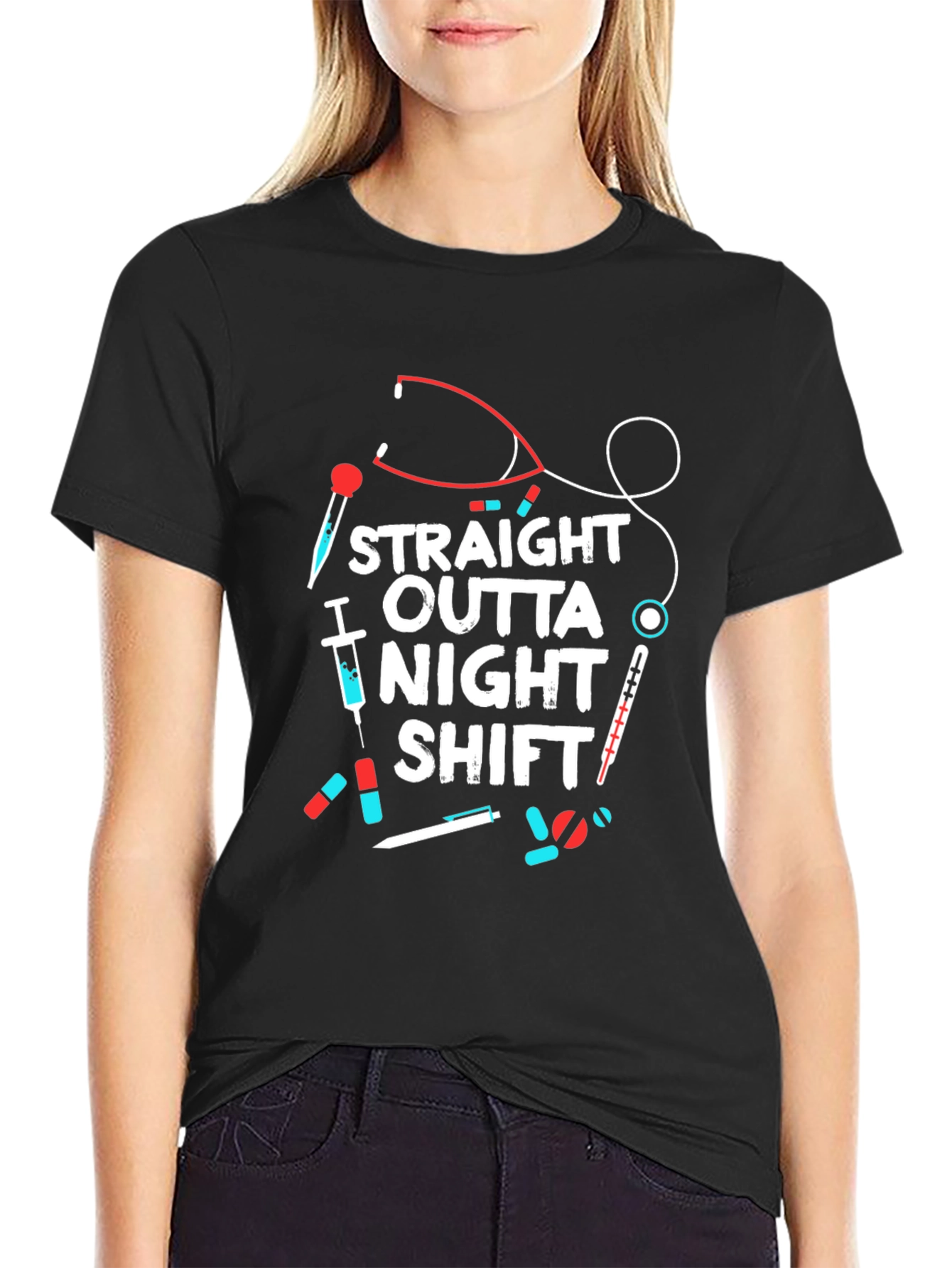 Straight Outta Night Shift Graphic Tee - Nurse T-Shirt