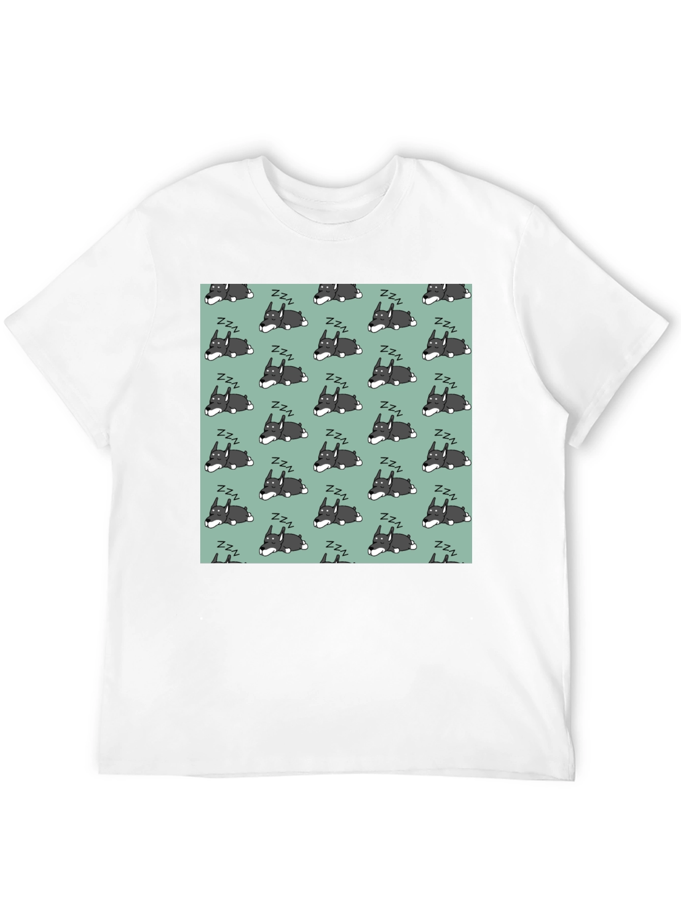 Sleeping Dog Pattern T-Shirt - Black